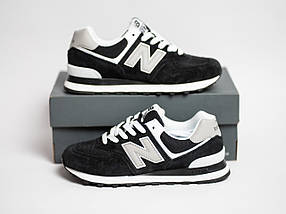 Чоловічі кросівки замшеві New Balance 574 Black чорні з білим