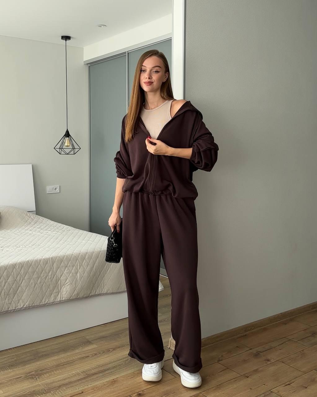 Жіночий теплий спортивний костюм толстовка на блискавці та прямі штани оверсайз (р. 42-48) 63052062, фото 1