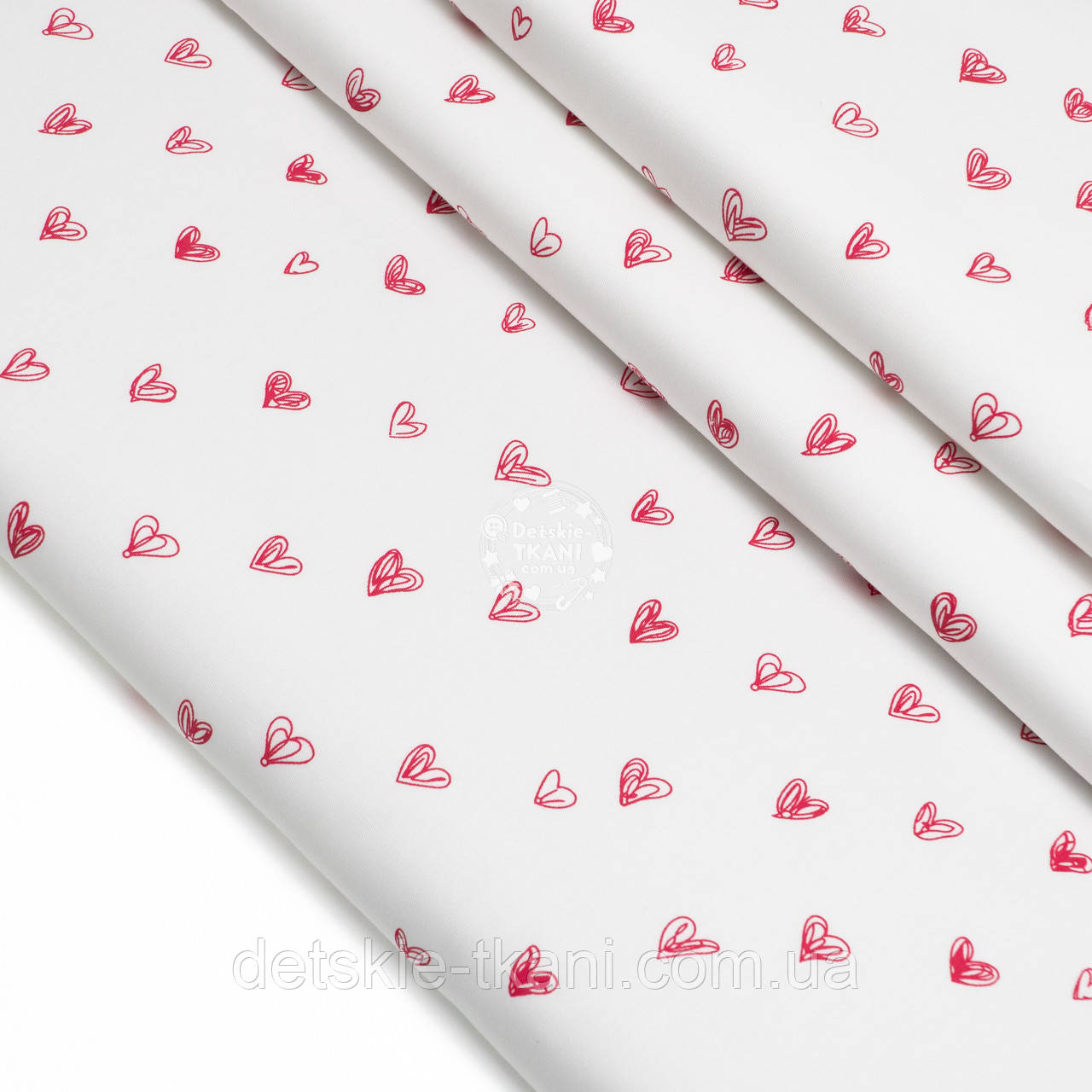 Сатин "Намальовані червоні сердечка" №5685с, фото 1
