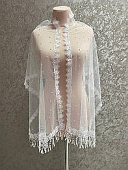 Весільна шаль з перлинами (шарф, хустка, косинка) в білому кольорі, вінчальна шаль, шарф у церкву (храм)