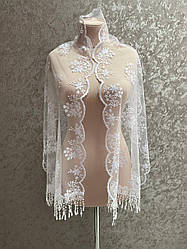 Весільна мереживна шаль (шарф, хустка, косинка) в білому кольорі, вінчальна шаль, шарф у церкву (храм)