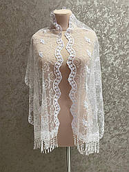 Весільна мереживна шаль (шарф, хустка, косинка) в білому кольорі, вінчальна шаль, шарф у церкву (храм)