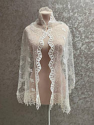 Весільна шаль з перлинами (шарф, хустка, косинка) в білому кольорі, вінчальна шаль, шарф у церкву (храм)