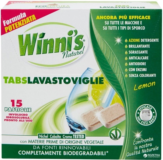 Гіпоалергенні таблетки для посудомийної машини Winni's Tabs Lavastoviglie 15 шт, фото 1