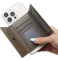 Кардхолдер (картхолдер) магнітний Leather Wallet з підставкою, тримач для карток бежевий