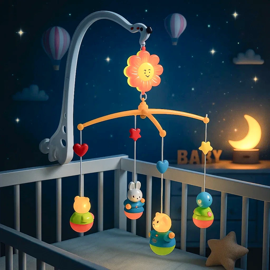 Дитяча музична карусель мобіль з підвісками для ліжечка візочка немовляті Заводна іграшка грає мелодії, фото 1