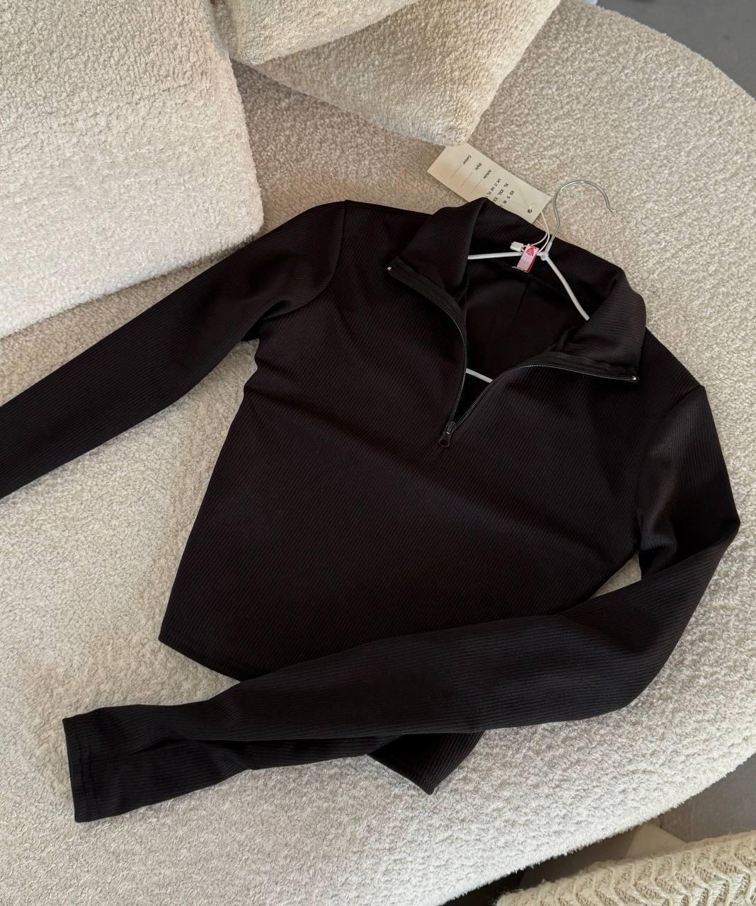 Жіночий базовий лонгслів рубчик осінній лонг з блискавкою що обтягує кроп топ довгий рукав кофта водолазка, фото 1