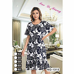 Жіночий темний халат із білими квітами "Вискоза" Батал Розміри: 54,56,58,60,62 (49201)