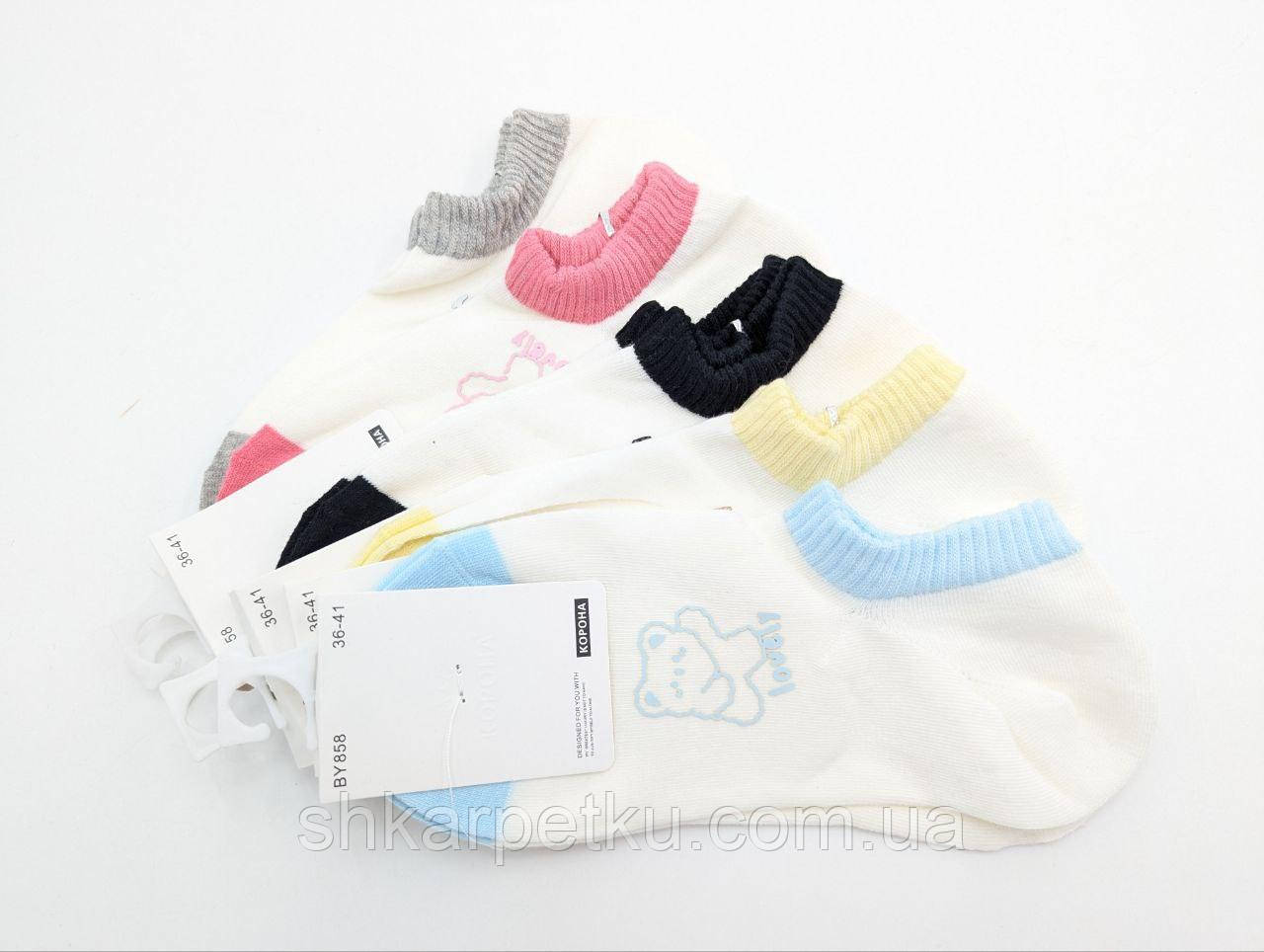 Жіночі короткі літні шкарпетки Корона бавовняні ведмедики , розмір 36-41, 10 пар/уп. асорті, фото 1