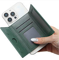 Кардхолдер (картхолдер) магнітний Leather Wallet з підставкою, тримач для карток зелений