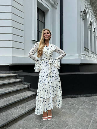 Розкішне жіноче шифонове плаття міді з воланами та воланами Smf9460, фото 1