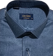 Класична однотонна чоловіча сорочка Lucciano vd-0005 синя з довгим рукавом, ошатна, стильна, фото 3