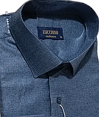 Класична однотонна чоловіча сорочка Lucciano vd-0005 синя з довгим рукавом, ошатна, стильна, фото 5
