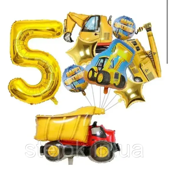 Набір куль "Будівельна техніка" з цифрою, фото 1