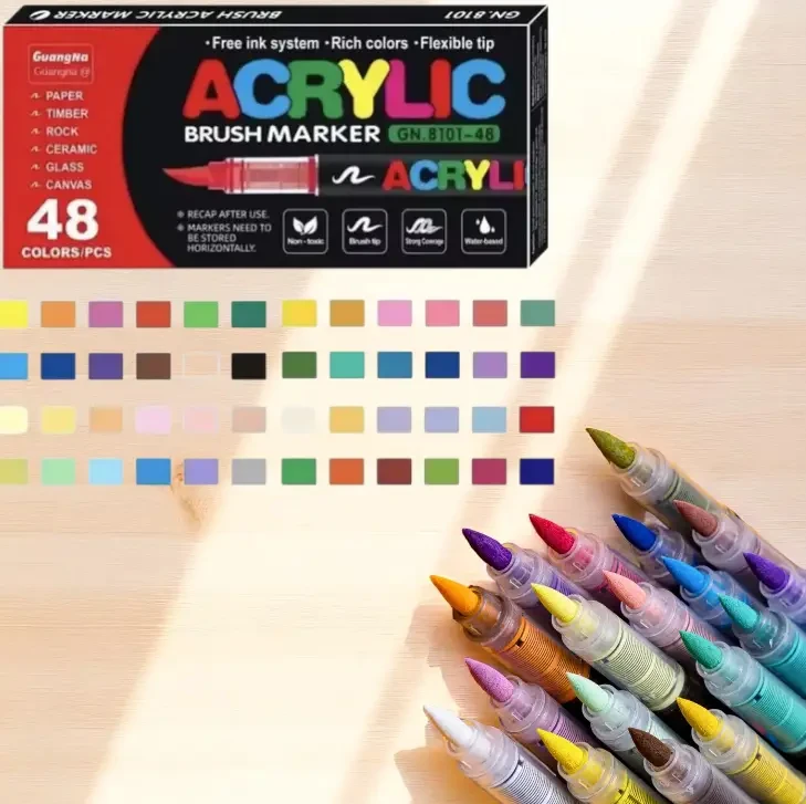 Акрилові маркери GuangNa GN-8101 48 кольорів для малювання на камені, склі, дереві, текстилі | Набір маркерів, фото 1
