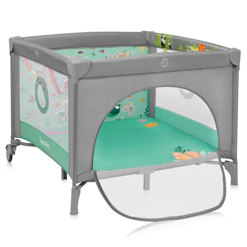 Манеж ігровий дитячий Lionelo Mille Plus Grey Green (складаний, матрац, сумка для зберігання) Сіро-зелений, фото 1