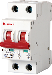 Модульний автоматичний вимикач e.industrial.mcb.100.2.C10, 2р, 10А, C, 10кА