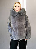 Жіноча еко шубка зі зйомним хутром на капюшоні, фото 2