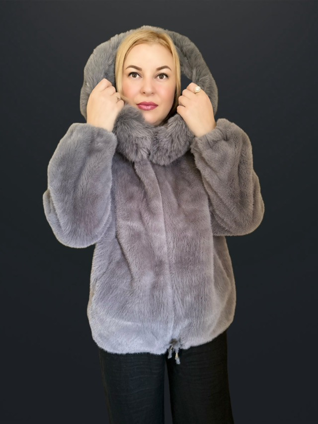 Жіноча еко шубка зі зйомним хутром на капюшоні, фото 1