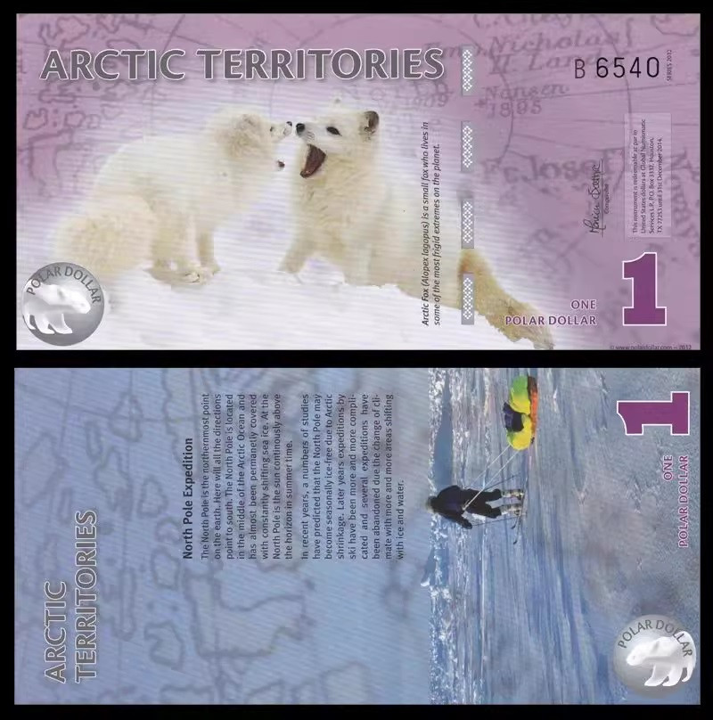 Сувенірна колекційна банкнота "Полярний долар" номіналом 1 долар 2012. (лиси), фото 1