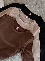 Жіночий базовий лонгслів, 42-46 (one size), чорний, шоколад, бежевий, рубчик гумка (Туреччина).