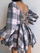 Жіноча корсетна сукня з об'ємними рукавами байка в клітинку Smb9461, фото 3