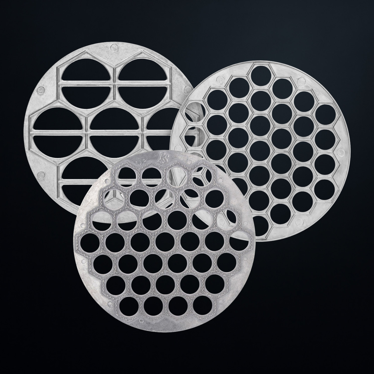 Комплект з 3 форм для ліплення пельменів та вареників: кругла пельменниця, варенниця та форма для равіолі