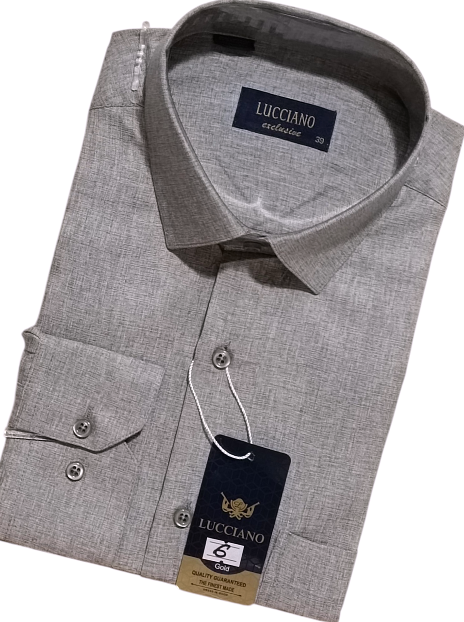 Класична однотонна чоловіча сорочка Lucciano vd-0006 бежева з довгим рукавом, ошатна, стильна