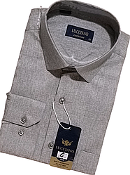 Класична однотонна чоловіча сорочка Lucciano vd-0006 бежева з довгим рукавом, ошатна, стильна 46