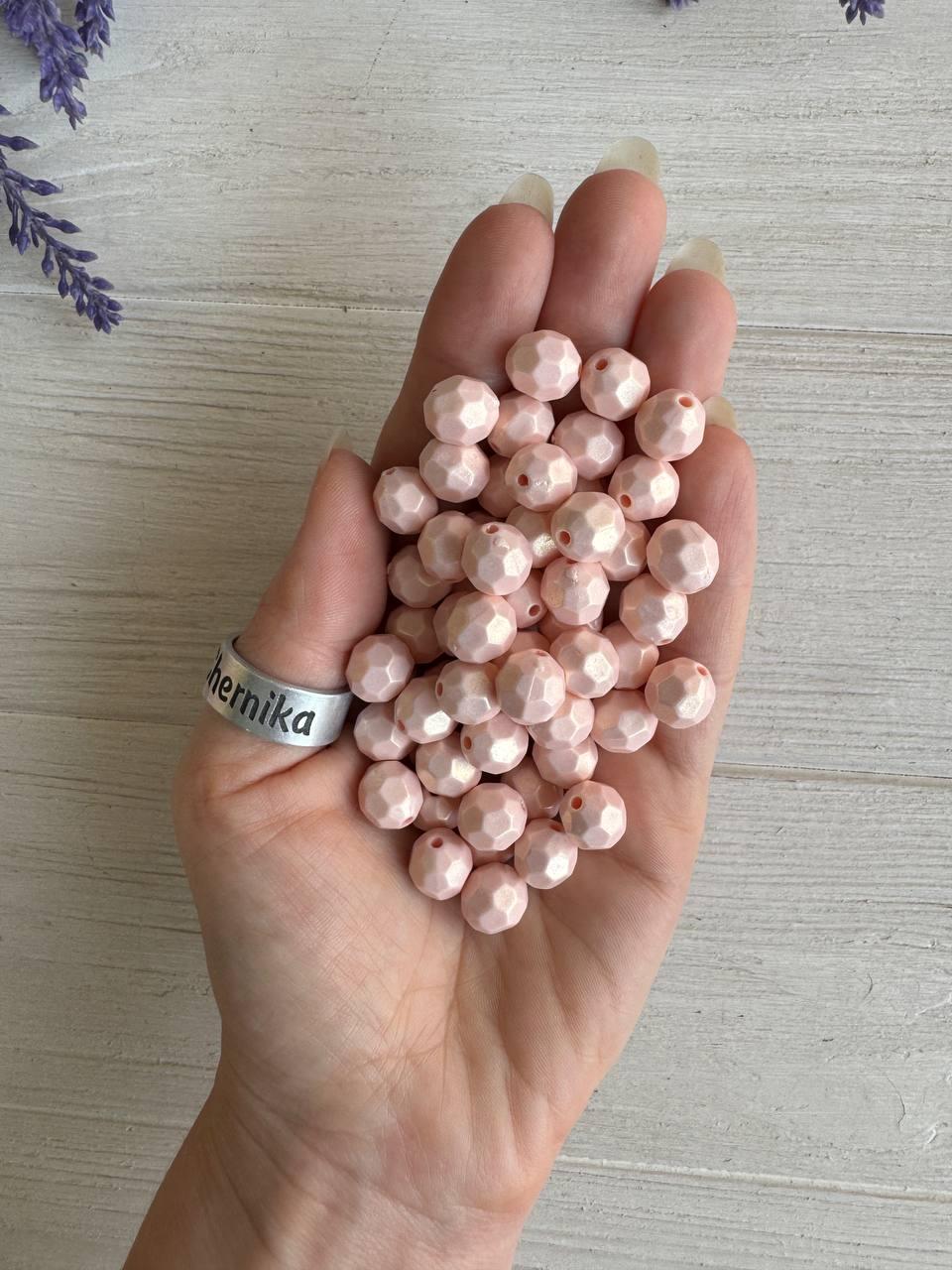 Намистини " Акрил перламутровий " гранований круглий 10 мм, рожеві   500 грамів