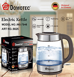 Електричний скляний чайник із підсвіткою Domotec MS 7946
