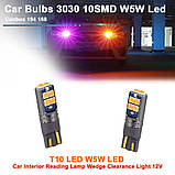 Фіолетовий Pink Purple T10 W5W обманка LED 10 SMD Автолампа світлодіодна безцокольна, фото 3