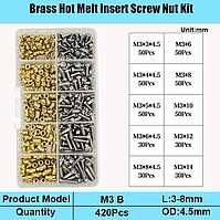 Термовставки+Гвинти DIN7985 М3мм Комплект 420 шт Для 3D Друку, PLA/ABS, Spec (SP-1693B420)