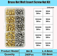 Термовставки+Гвинти DIN7985 М4мм Комплект 260 шт Для 3D Друку, PLA/ABS, Spec (SP-1694B260)