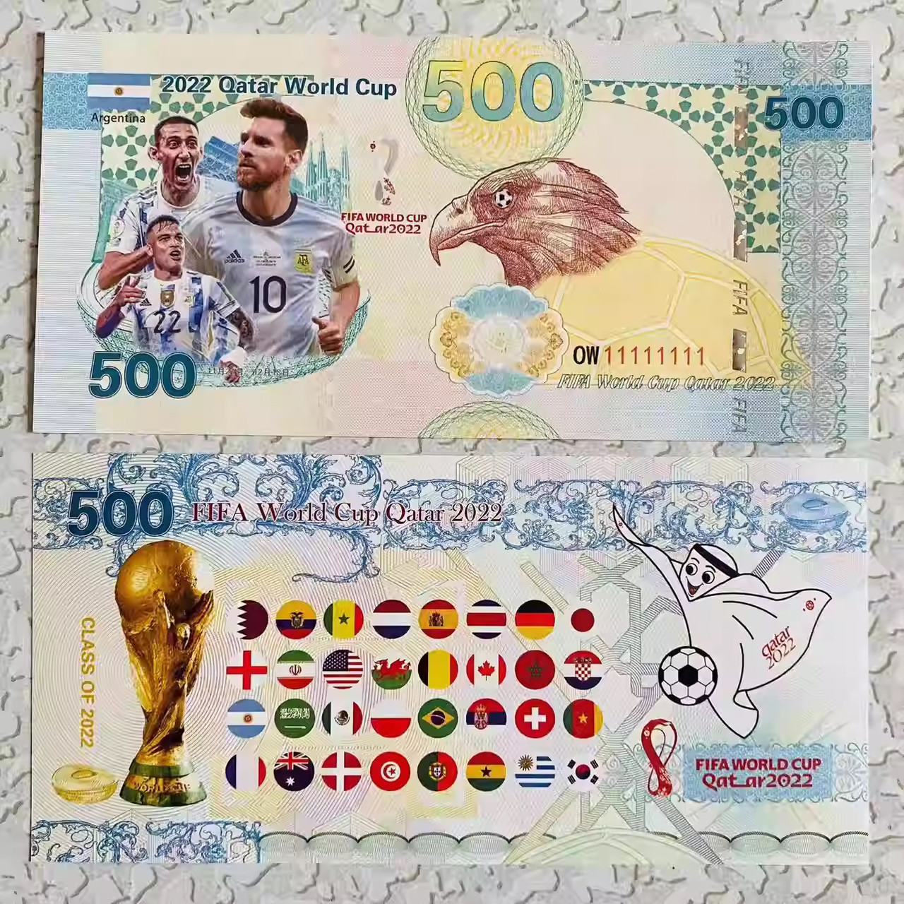 Колекційна пам'ятна банкнота Мессі, Чемпіонат світу з футболу 2022 року в Катарі. UNC. до колекції, фото 1