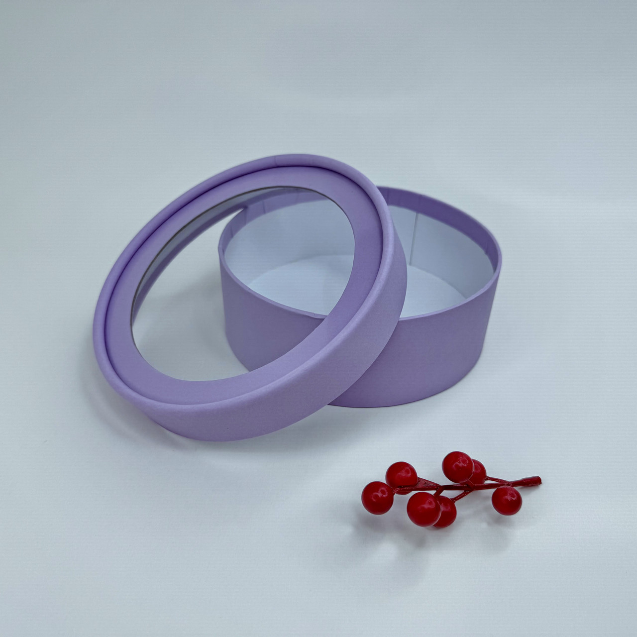 Кругла коробка для зефіру, Ø17*6 см, з вікном, лаванда, ПРЕМІУМ, фото 1