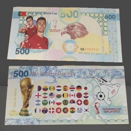 Колекційна пам'ятна банкнота Роналду, Чемпіонат світу з футболу 2022 року в Катарі. UNC. до колекції, фото 1