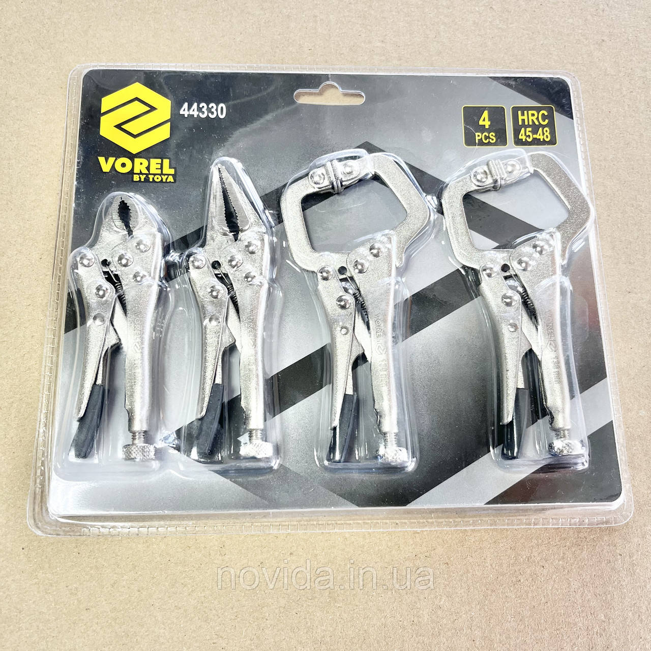 Набір кліщів затискних (морзе) з фіксатором, 4 шт VOREL. 44330