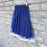 Спідниця шкільна, синя з білим мереживом, фото 2
