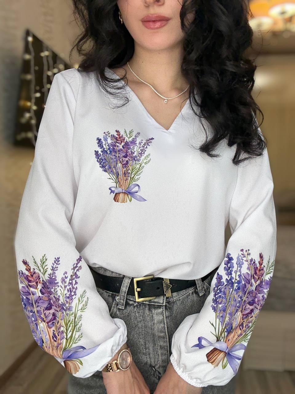 Блуза біла з малюнком 9727, фото 1