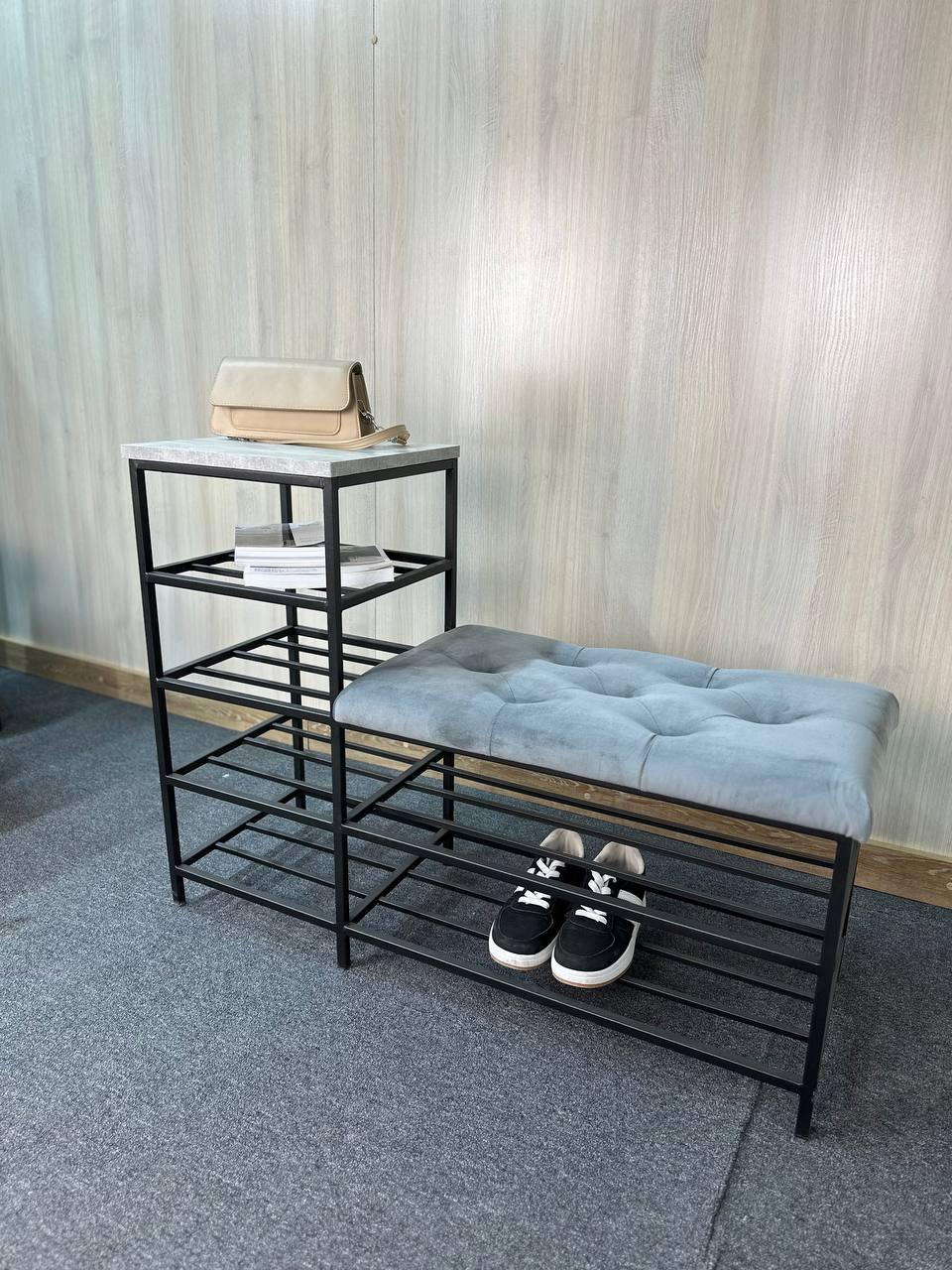 Банкетка для взуття з металевими полицями до передпокою, фото 1