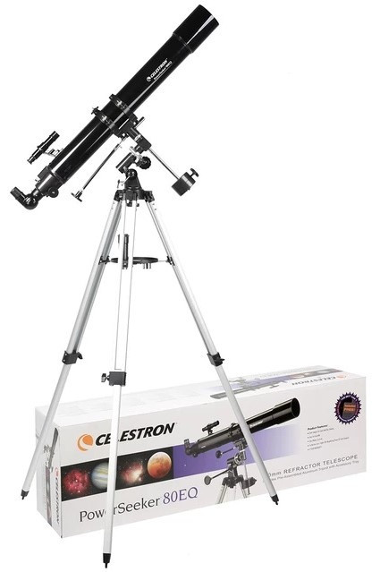 Телескоп Celestron PowerSeeker 80 EQ | Довгофокусний рефрактор-ахромат початкового рівня на екваторіальному монтуванні