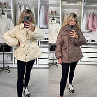 Жіноча стьобана куртка 42/46 48/52 молоко бежевий моко