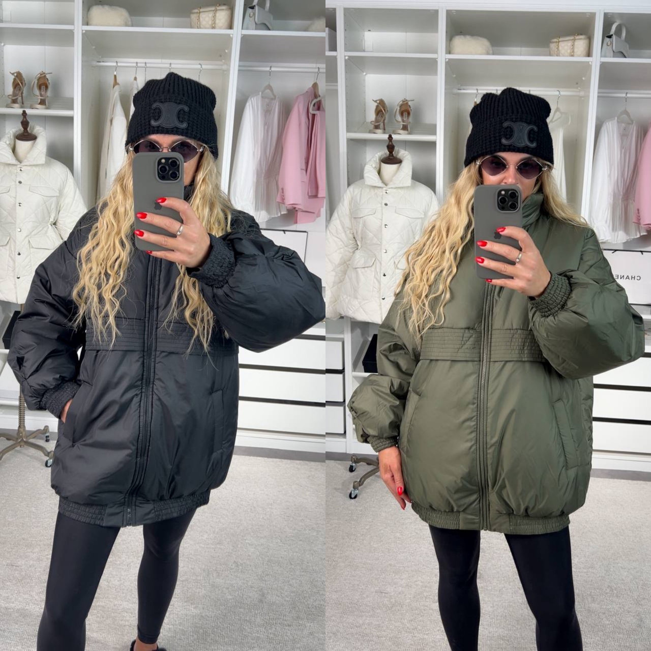 Жіноча тепла куртка 42/46 48/52 чорний хакі - фото 1 - id-p2709687845