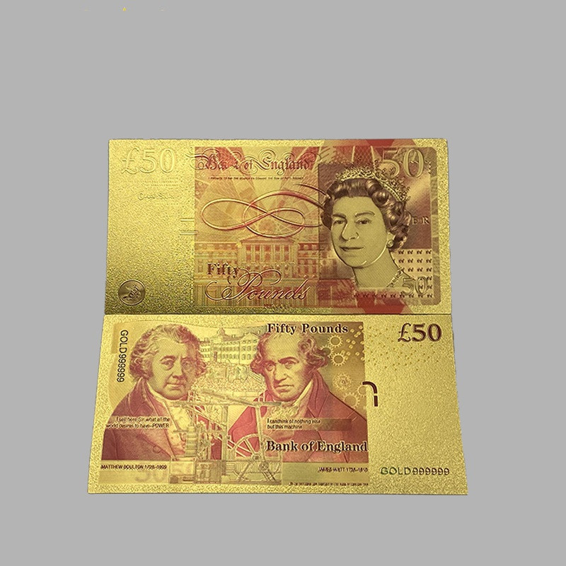 Золота колекційна банкнота 50 британських фунтів. (золота фольга), фото 1
