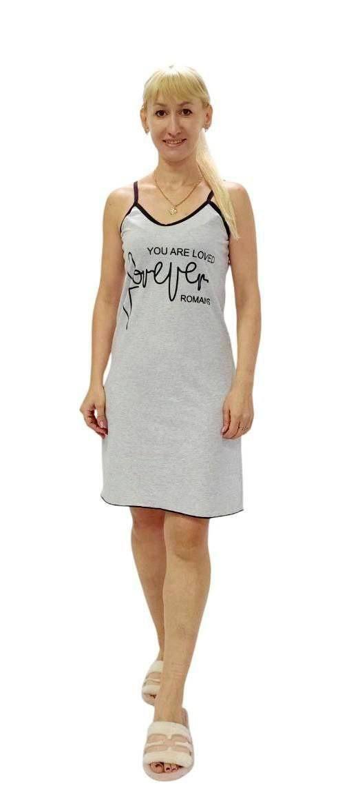 Нічна сорочка сіра на бретелі, фото 1