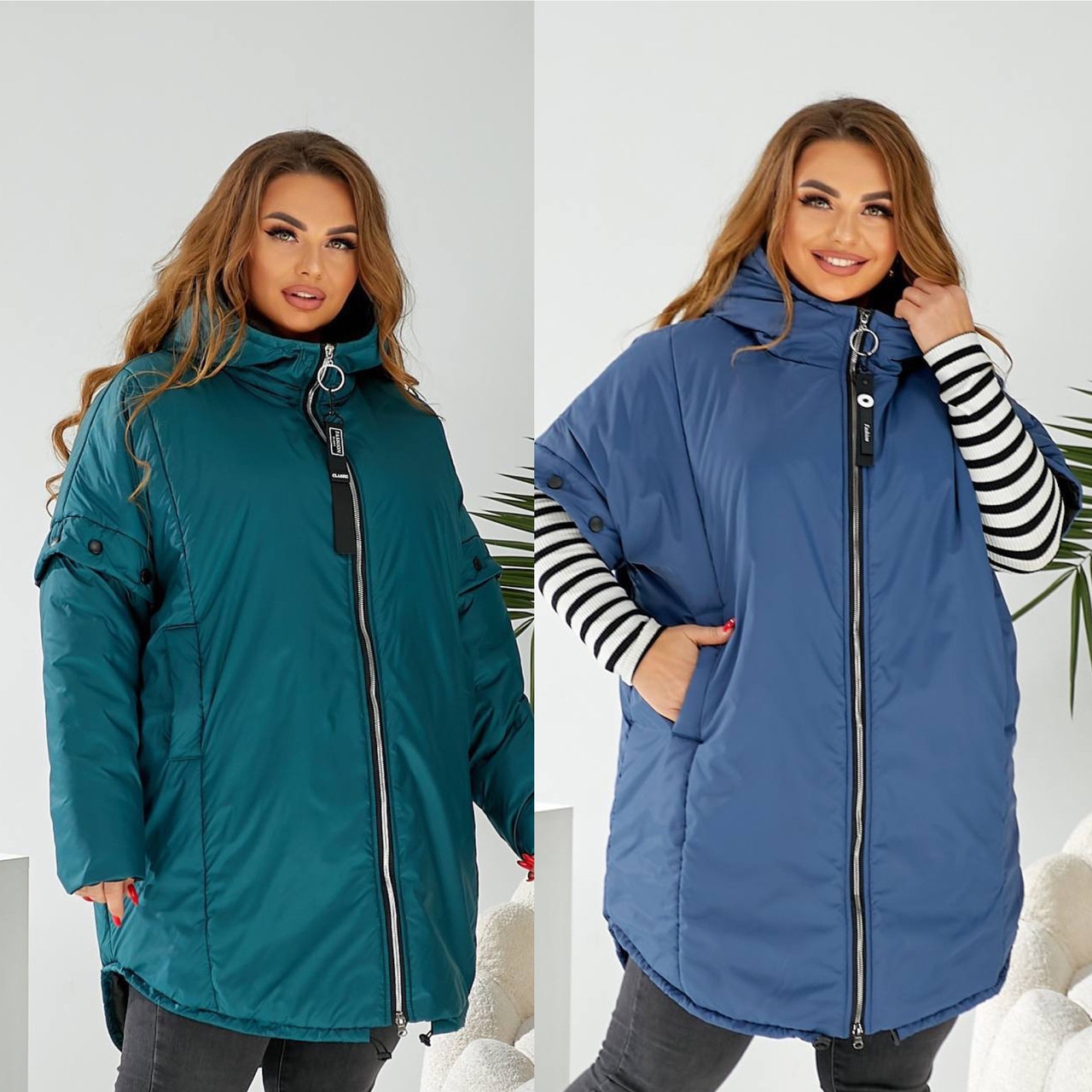 Жіноча куртка жилетка 52-54,56-58 60-62,64-66, 68-70 синя, зелена,чорні - фото 1 - id-p2709709796