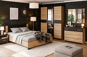 Сучасний модульний спальний гарнітур комплект з комодом і шафою Вероніка Мебель Сервіс дуб сонома+венге