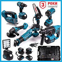 Makita Cordless Pro Set 8x1 36V - аккумуляторный инструмент: дрель, болгарка, гайковерт, перфоратор, пилы, лобзик, фонарь