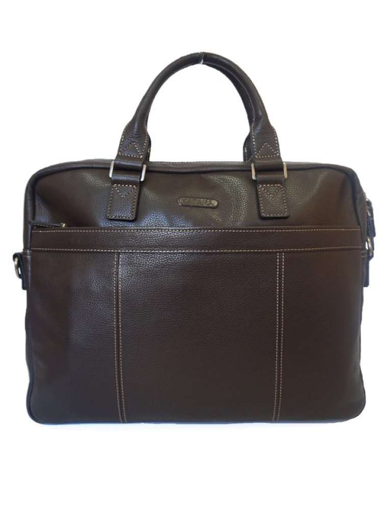 Чоловіча шкіряна сумка для документів і ноутбука 15 дюймів стильна з плечовим ременем коричнева